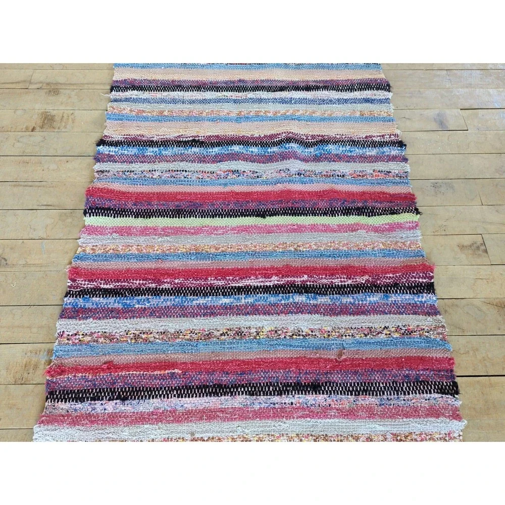 Antique Imported Swedish HandMade Rag‎ Rug Runner (22.5 x 133 inches )
